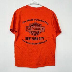 Harley Davidson NYC Graphic C T Shirt Orange Mens Size Medium Cotton